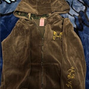 Velour zip up Butterfly Hoodie